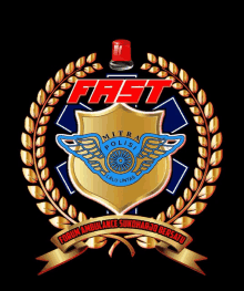 a gold shield with the word fast on top of it