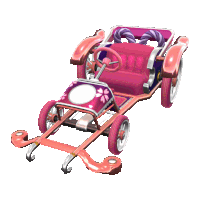 a pink car with a purple steering wheel