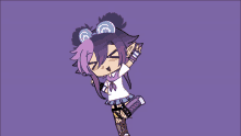 a cartoon girl with purple hair and a white shirt