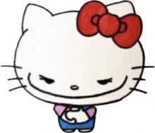 a drawing of a hello kitty with a red bow