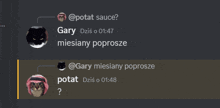 a screenshot of a chat between gary and potat