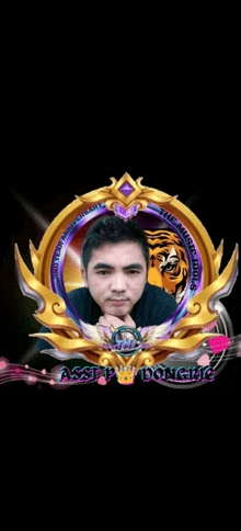 a picture of a man in a circle with a tiger on it and the name asst p dongric