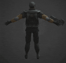 a 3d model of a soldier with a helmet and a badge on his back