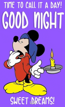 a cartoon of mickey mouse yawning while holding a candle