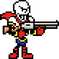 papyrus from undertale is holding a gun in his hands .