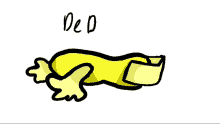 a cartoon drawing of a yellow scarf with the word ded written below it