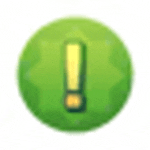 a green circle with a yellow exclamation point in it .