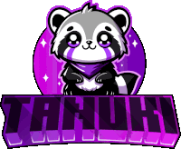 a purple logo with a raccoon and the word tanuki on it