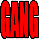 the word gang is written in red on a white background