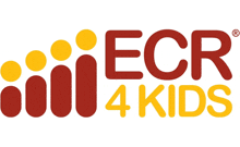 a logo for ecr 4 kids with red and yellow