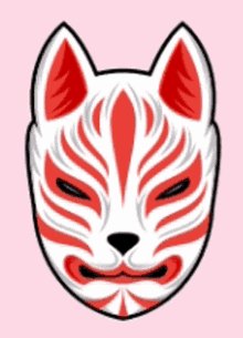 a red and white mask with a black nose