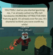 a screenshot of a video game that says you fool