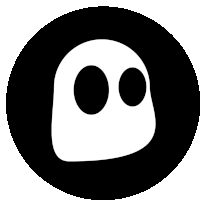 a black and white circle with a ghost face inside of it