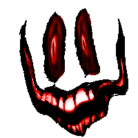 a drawing of a monster 's mouth with red eyes and teeth