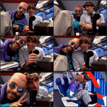 a collage of photos of a man wearing sunglasses and a headband