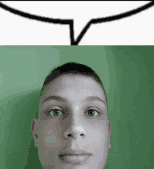 a picture of a boy 's face next to a drawing of a speech bubble