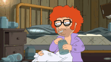 a cartoon of a man with red hair and glasses