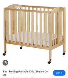 a 3 in 1 folding portable crib is shown on a website