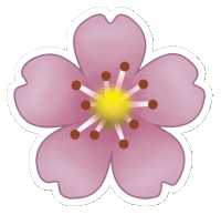 a sticker of a pink flower with a yellow center on a white background