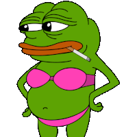 a cartoon frog in a pink bikini smoking a cigarette