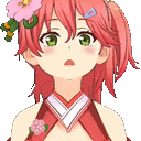 a girl with red hair and green eyes is wearing a kimono and a flower in her hair .