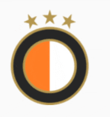 a black circle with an orange circle in the middle and three gold stars on top