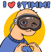 a cartoon of a bald man wearing goggles with the words i love $ timmi above him