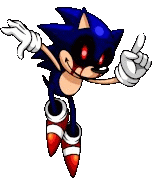 a pixel art of a cartoon character , sonic the hedgehog , jumping in the air and giving a peace sign .