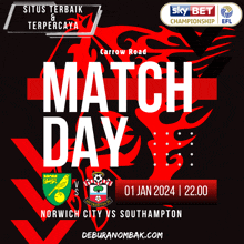 a poster for a match between norwich city and southampton on january 1