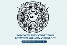 a poster that says ' discover the connection between age and astrology ' at the bottom