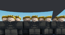 a row of soldiers with their faces smiling are lined up in a row