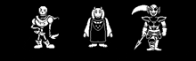 three characters from undertale are standing next to each other .