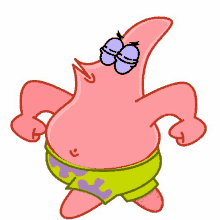 patrick star from spongebob squarepants with a purple eye