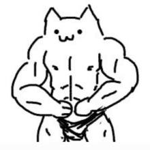 a black and white drawing of a cat with muscles on its chest .