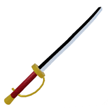 a sword with a red handle and a yellow handle