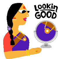 an illustration of a woman looking at herself in a mirror with the words " lookin good " above her