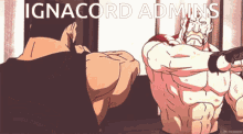 a cartoon of two men fighting with the words " ignacord admins " behind them