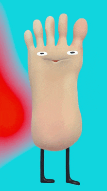 a cartoon drawing of a foot with a blue and red background