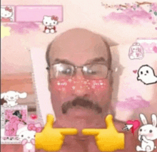 a bald man with glasses and a mustache is making a funny face .