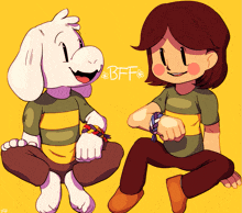 a cartoon drawing of a goat and a girl with the word bff written above them