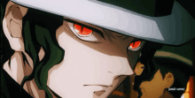 a close up of a person 's face with red eyes and the words adult swim below it