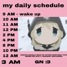 a picture of a girl with the words " my daily schedule " on it