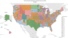 a map showing all first position models from model preference table in 2019q4