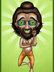 a cartoon of a bearded man wearing sunglasses and a necklace .