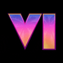 a colorful letter v with palm trees in the background