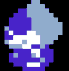 a pixel art of a purple and white object on a black background .