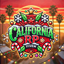 a logo for california rp fivem with candy canes