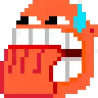 a pixel art drawing of a cartoon character with a huge mouth