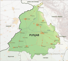 a map of the state of punjab showing the cities