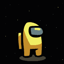 a yellow among us character is standing in a dark space